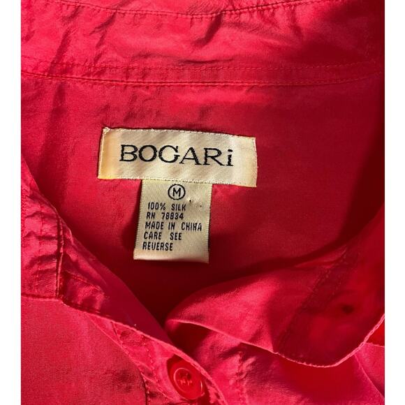 Bogari Vintage 100% Silk Button Up Shirt Pink Long Sleeve Pocket Blouse Size M - Picture 7 of 8